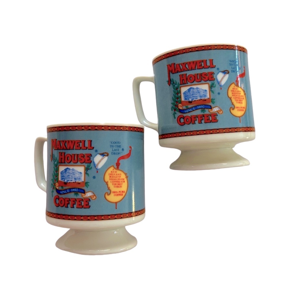 Maxwell House Coffee Cups Mugs 8oz Pedestal Footed Vintage Used See Description